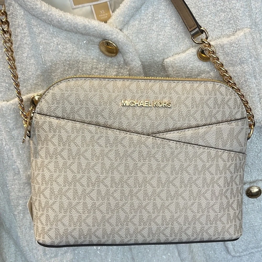 Michael Kors Jet Set Travel Medium Metallic Signature Logo Dome Crossbody NWT - Picture 11 of 16